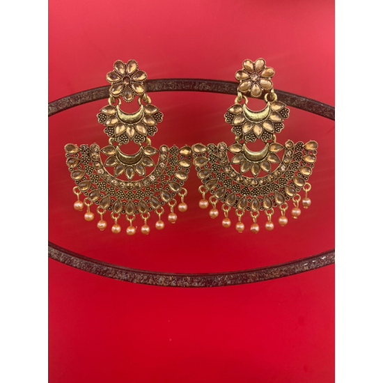 Latest Two Layer Kundan Stoned Pearl Statement Chandbali Earrings