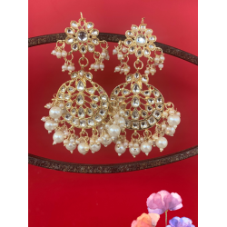 Kundan Gold Plated Bead Drop Chandbali Earrings