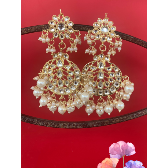 Kundan Gold Plated Bead Drop Chandbali Earrings