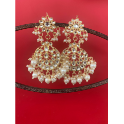 Kundan Gold Plated Bead Drop Chandbali Earrings