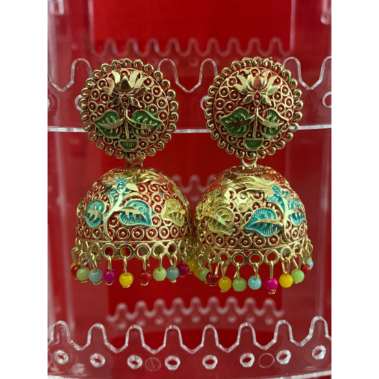 Lotus HandCraft Jhumka Meena Kari Earring