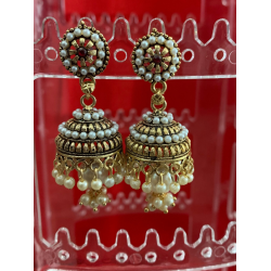 Gold Plated Black Colors Beads White Pearl Finish Jhumka Earring