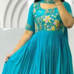 Beautiful Faux Georgette Embroidered Anarkali Gown With Dupatta