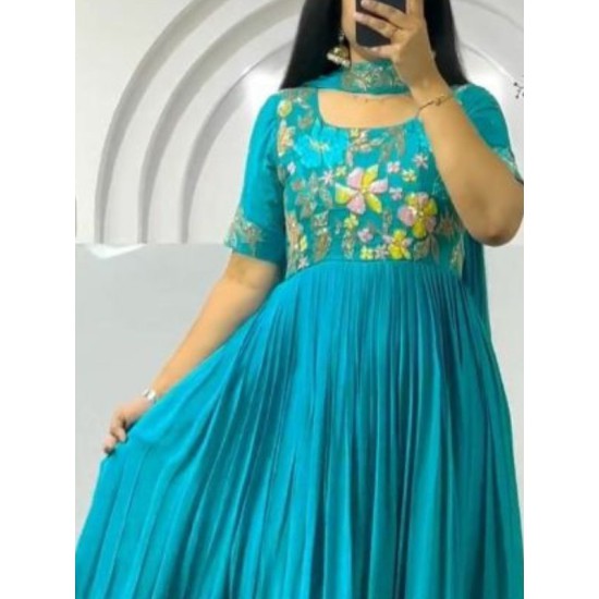 Beautiful Faux Georgette Embroidered Anarkali Gown With Dupatta