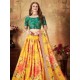 Green With Yellow Floral Digital Print Organza Lehenga Choli Readymade