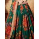 Green with Orange Floral Digital Print Organza Lehenga Choli Readymade