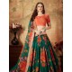 Orange with Green Floral Digital Print Organza Lehenga Choli Readymade