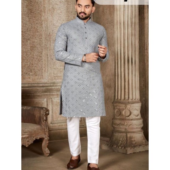 Soft Cotton Mirror Work Men's Kurta