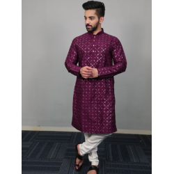 Golden Mirror Soft Silk Men's Kurta with Pajama Set