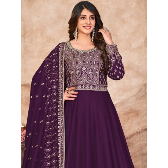 Designer in Faux Georgette Festival Wear Embroidered Anarkali Gown With Dupatta