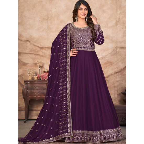 Designer in Faux Georgette Festival Wear Embroidered Anarkali Gown With Dupatta