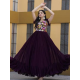 Wine Designer Party Wear Faux Blooming Bustle Gown